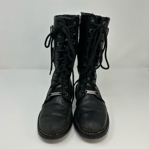 Harley-Davidson Moto Black Leather Lace-Up Riding Boots Size 6.5 Buckles - Picture 6 of 16